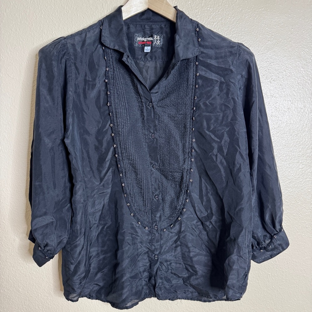 Johnny Was Pete and Greta Black Beaded Sheer Silk Blouse